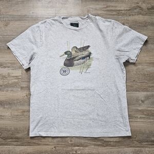 Aime Leon Dore X Woolrich Men's Light Gray Duck Graphic Crewneck Tee Shirt Marge